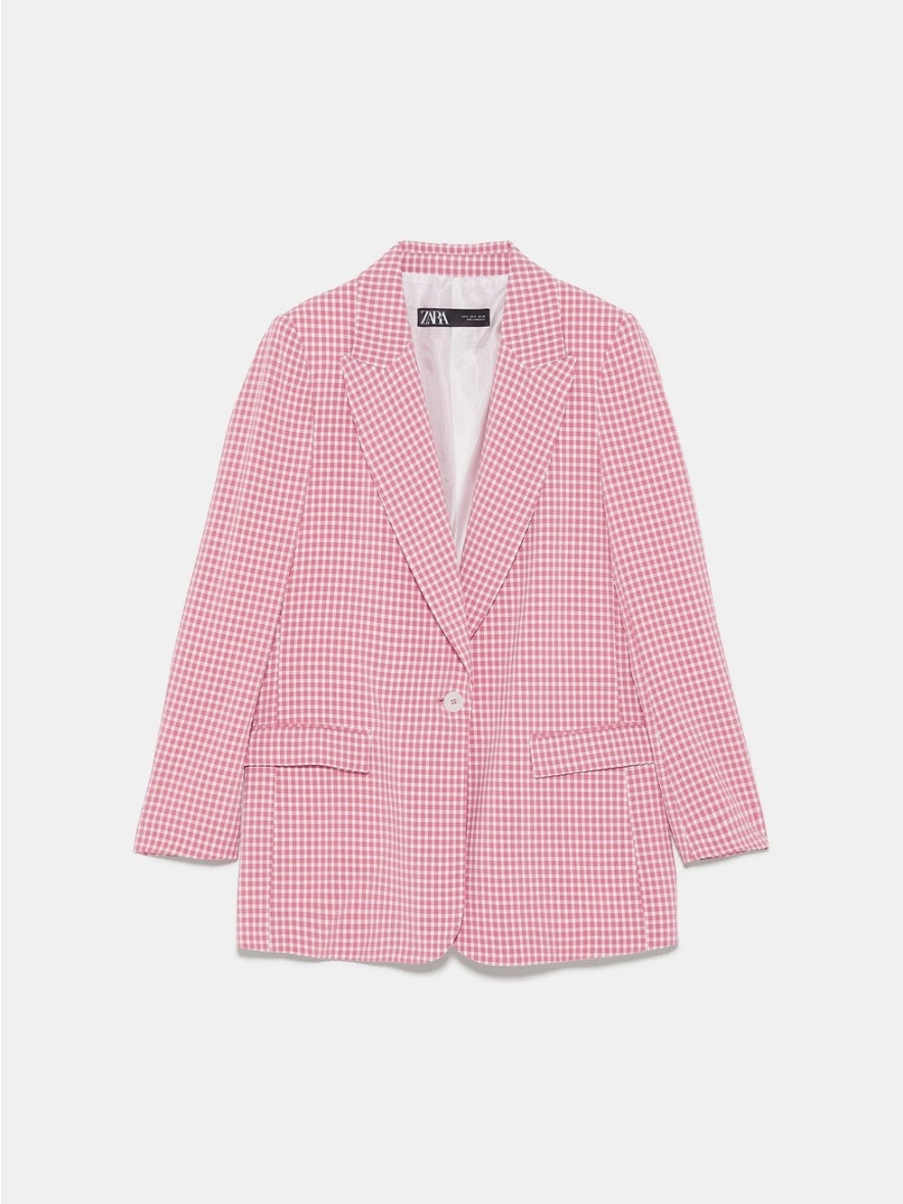 Zara Pink Gingham Single-Button Blazer Jacket